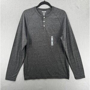 Old Navy T-Shirt Men Size M Gray Long Sleeve Vintage Henley Speckled Lightweight